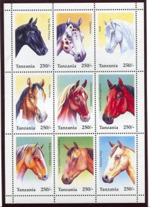 Tanzania 1430, MNH, Horses miniature sheet