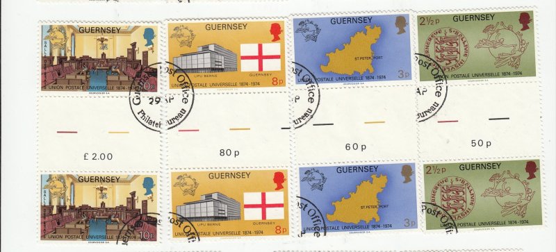 Guernsey - UPU set 4 Gutter Pairs 1974 set Fine used