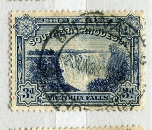 RHODESIA; 1932 early Victoria Falls issue 3d. fine used POSTMARK