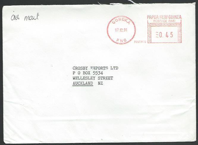 PAPUA NEW GUINEA 1991 cover to NZ - GOROKA meter...........................11854