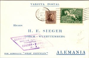 1931 Montevideo Uruguay Graf Zeppelin LZ 127 Postcard Cover To Lorch Germany