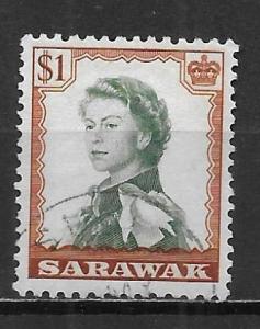 Sarawak 209 $1 Elizabeth single Used (z1)