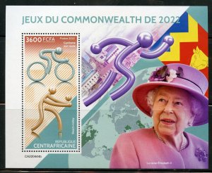 CENTRAL AFRICA 2022 COMMONWEALTH GAMES QUEEN ELIZABETH II SOUVENIR SHEET MINT NH