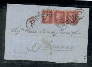 MALTA COVER (P1808B) 1860 GB QV USED IN MALTA 1D REDX3 COVER TO ITALY  NICE 