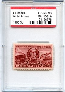 US SCOTT #993 MINT-SUPERB-OG-NH GRADED 98 PSE ENCAPSULATED SMQ $95 (7/31/24 GP)