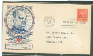 US 827 1938 22c Grover Cleveland (part of the Presidential/Prexy series) on an addressed (typed) FDC with a WSE/Clifford cachet