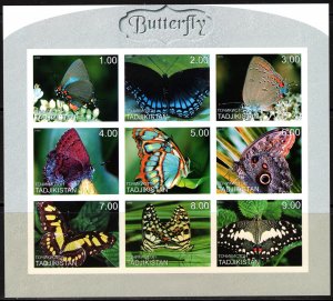 Tajikistan 1999 BUTTERFLIES/INSECTS/NATURE Sheetlet (9) IMPERFORATED MNH