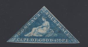 Cape of Good Hope Sc 13 used. 1863 4p dark blue Seated Hope triangular