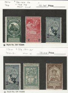 Italy, Postage Stamp, #122-127 LH, 128 Mint NH, 128, 134-5 Hinged, JFZ