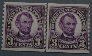 United States #600 Three Cent Lincoln Coil Line Pair MNH