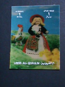 ​UMM AL QIWAIN AIRMAIL 1971 3D NATIONAL CUSTOM LOVELY DOLL-MNH- SPECIAL STAMP