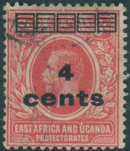 Kenya Uganda and Tanganyika 1919 SG64 4c on 6c scarlet with bars KGV #4 FU (amd)