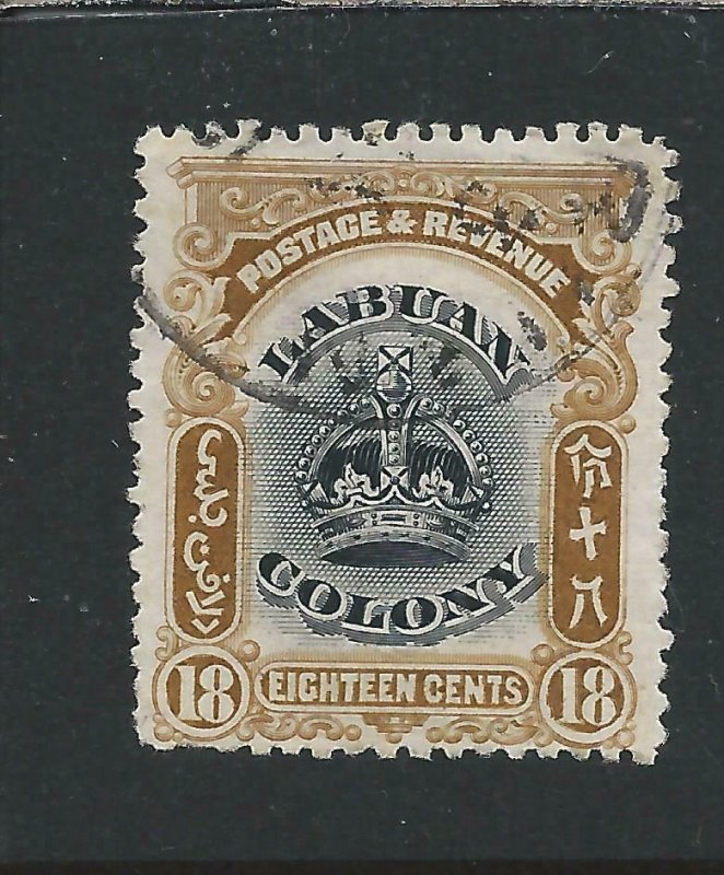 LABUAN 1902-03 18c BLACK & PALE BROWN FU SG 125 CAT £38