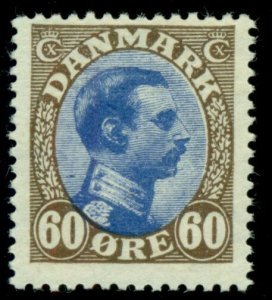 DENMARK #123a (156b) 60ore Chr. X scarce brown and ultramarine shade Kaiser cert