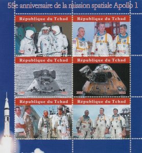 Chad 2022 MNH Space Stamps Apollo 1 Mission Ed White Gus Grissom 6v M/S 