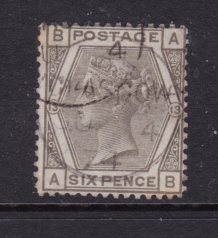 Great Britain a QV 6d grey plate 13 good/fine used