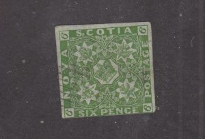 NOVA SCOTIA # 4 6d YELLOW GREEN IMPERF LIGHT USED CAT VALUE $1200