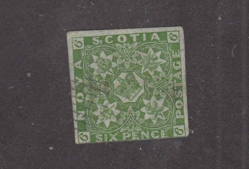 NOVA SCOTIA # 4 6d YELLOW GREEN IMPERF LIGHT USED CAT VALUE $1200