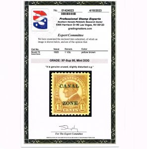 EXCELLENT GENUINE CANAL ZONE SCOTT #72 MINT D-OG PSE CERT GRADED XF-SUPERB 95