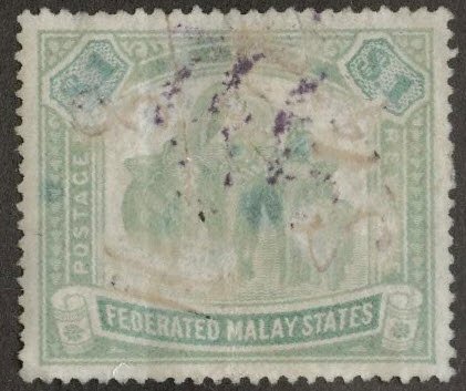 Malaya  Scott 14 used manuscript cancel thin fadded CV$160