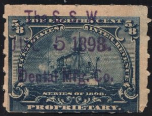 RB23 5/8¢ Battleship Proprietary Stamp (1898) Used/Date Stamped