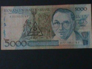 ​BRAZIL-1989-CENTRAL BANK-$5 CRUZEIROS NOVOS ON $5000 CRUZEIROS  CIR-VERY FINE