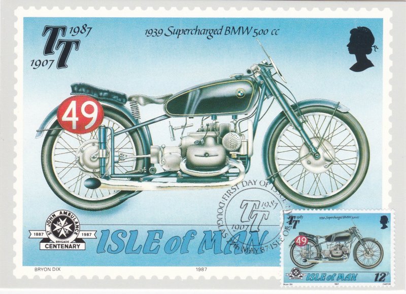 Isle of Man # 335-339, Tourist Trophy Motorcycle Races, Maxi Cards, First Day