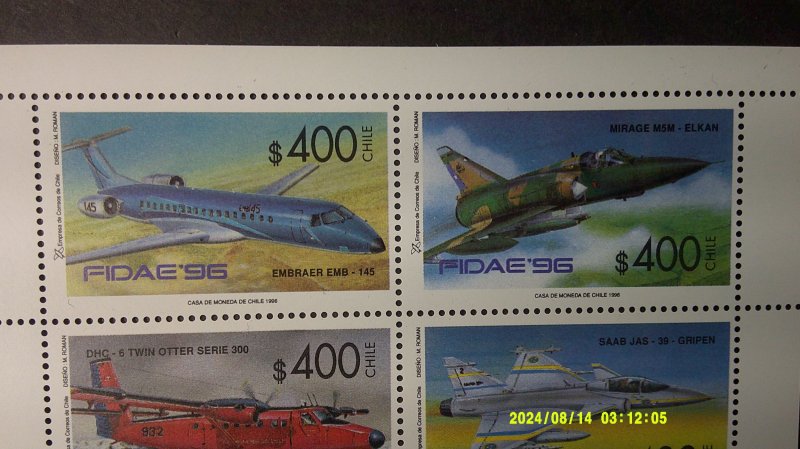 Chile' 1996 Aircraft S/S Scott# 1159 Complete VF-XF MNH