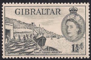 Gibraltar 1953 - 59 QE2 1 1/2d Fish canneries MM SG 147 ( M1259 )