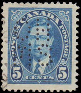 Canada #OA235, Incomplete Set, 5 Hole Punched, 1934, Used