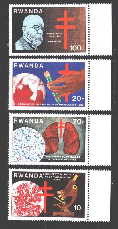 Rwanda. 1982. 1187-90. Koch fighting tuberculosis. MNH.