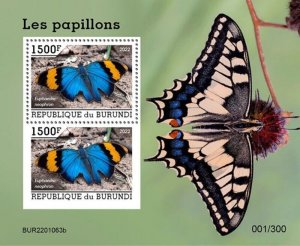 Burundi - 2022 Gold Banded Butterfly - 2 Stamp Souvenir Sheet - BUR2201063b