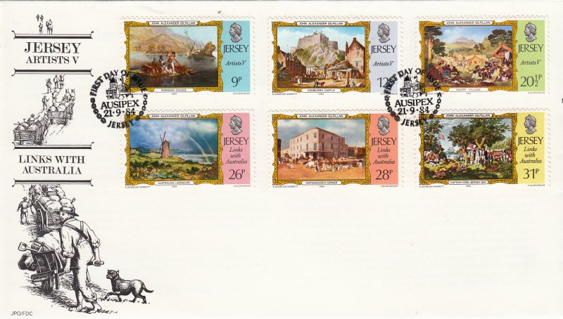 Jersey 1984,  Links Australia,   set of 6,  on  FDC