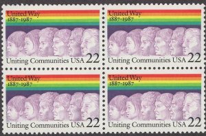 1987 United Way Block of 4 22c Postage Stamps, Sc# 2275, MNH, OG