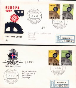 Iceland EUROPA CEPT 1967 registered covers