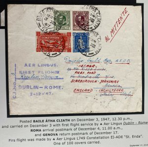 1947 Dublin Ireland First flight airmail Cover FFC to Genova Italy Only 100 !