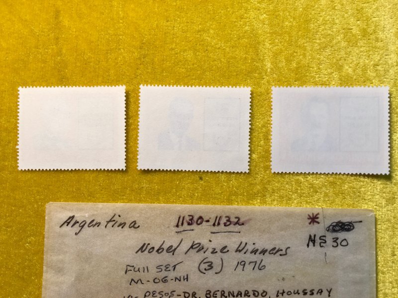ARGENTINA,NOBEL PRIZE WINNERS, 1976, SCOTT 1130-1132, 3 VALS MOGNH,  HS30