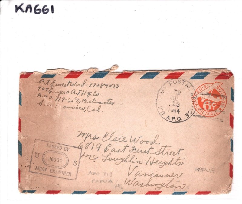 USA Used PAPUA NEW GUINEA WW2 1944 Cover *APO.719* Engineers Letter-Head KA661