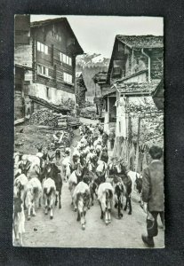 1958 Leukerbad Switzerland Goat Farmers in Village RPPC Cover 