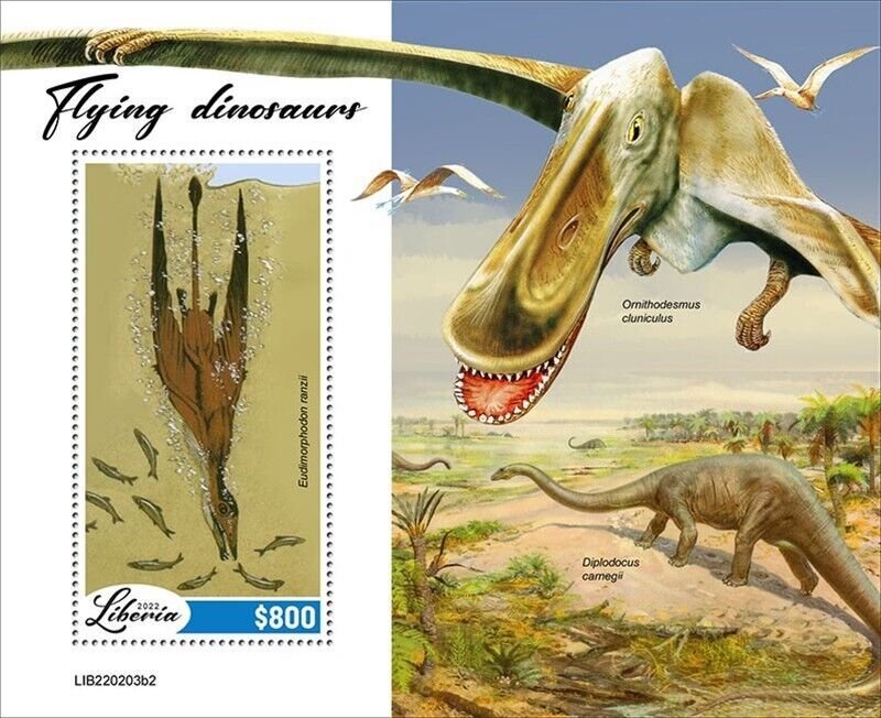 Liberia - 2022 Flying Dinosaurs on Stamps - Stamp Souvenir Sheet - LIB220203b2