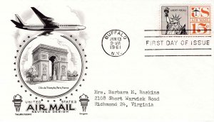 USA 1961 FDC Sc C63 15c Airmail Liberty Lowry Aristocrat Cachet Buffalo NY