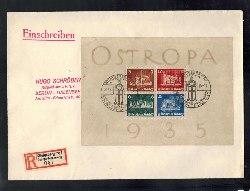 1935 Konigsberg Germany cover Ostropa Souvenir Sheet # B68