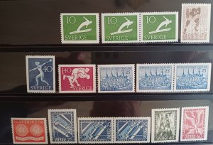 Sweden 1953 year set cpl including all pairs. MNH