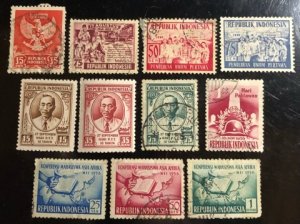 Indonesia Scott#359...423 Used/Unused Group of 11 F/VF to XF Cat. $6.60+