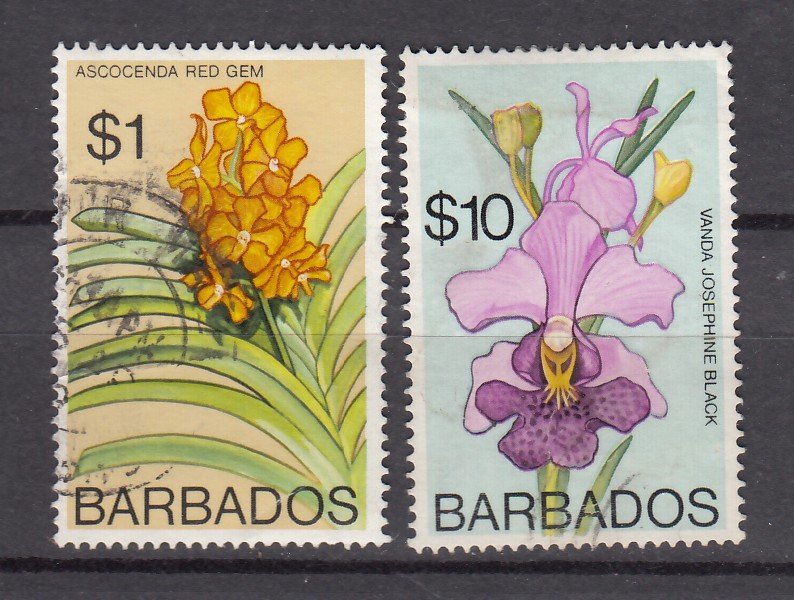 J26624 JLstamps  1975 barbados used#408b, 411b flower perf 14/1/2type 14