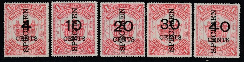 SG 87-91 North Borneo 1895 surcharge on $1 scarlet set of 5. Unmounted mint