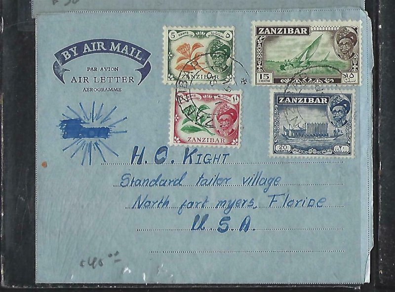 ZANZIBAR  (PP2608B)  1961  SULTAN 5C+10C+15C+20C ON FORMULA AEROGRAM TO USA