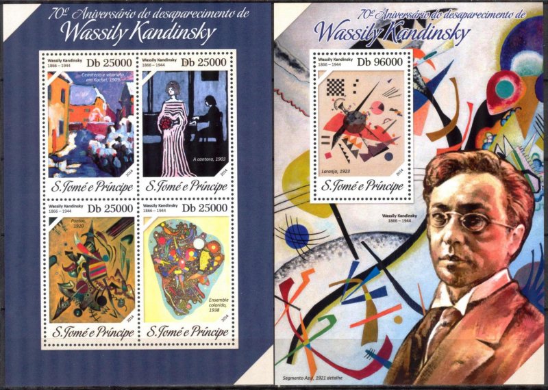 Sao Tome and Principe 2014 Art Paintings Wassily Kandinsky sheet + S/S MNH