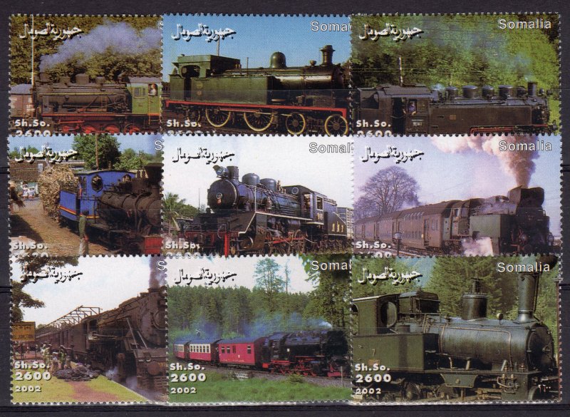 Somalia 2002 Trains-Locomotives Set  (9) Perforated MNH