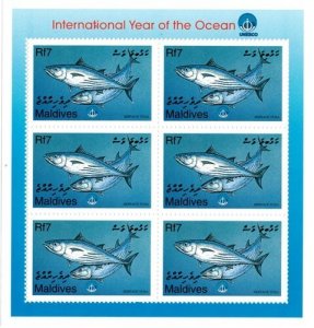 Maldives 1999 - Year of the Ocean - Sheet of 6 Stamps - Scott #2344 - MNH
